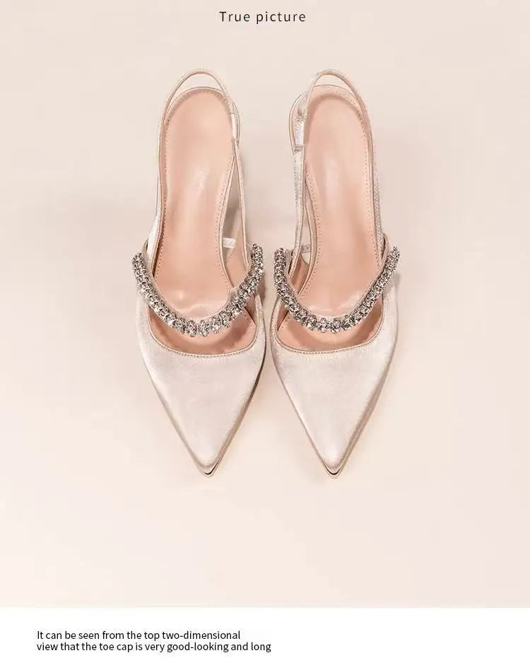 Women's Water Diamond 2025 New Slim Heeled Pointed High-heeled Shoes with A Headband and Sandals for Women's Singles