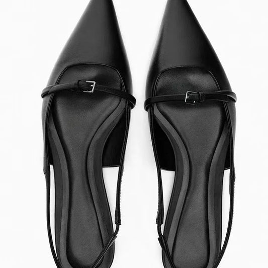 New Bling Women Sandal Fashion Pointed Toe Shallow Slip on Ladies Elegant Slingback Shoes Med Heel Flat Shoes Luxury Brand