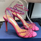Snc Nude Peep Toe Crystal PVC Sandals Ankle Buckle Strap Thin High Heels Sandals Woman Summer Lady Stilettos Shoes on Heels