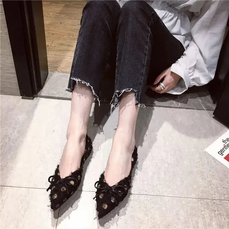 Pointed Toe Woman Flats White with Bow Shoes for Women