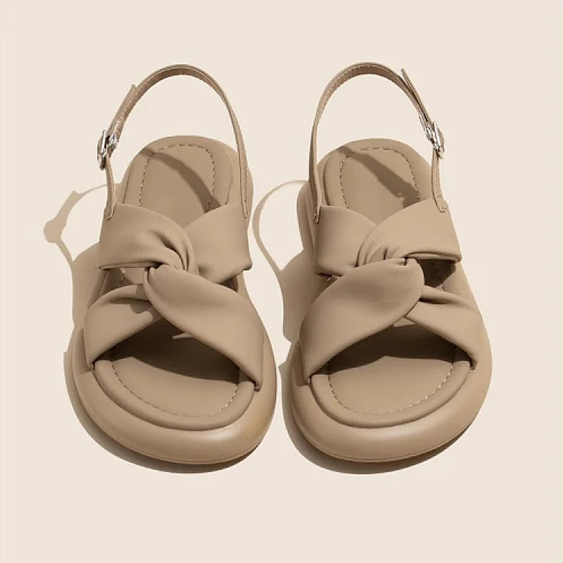 Low Sandals Woman Leather Low-heeled Rome Fabric Slides Rubber Hoof Heels Low Sandals Woman Leather Low-heeled Fabric Rubber Sli