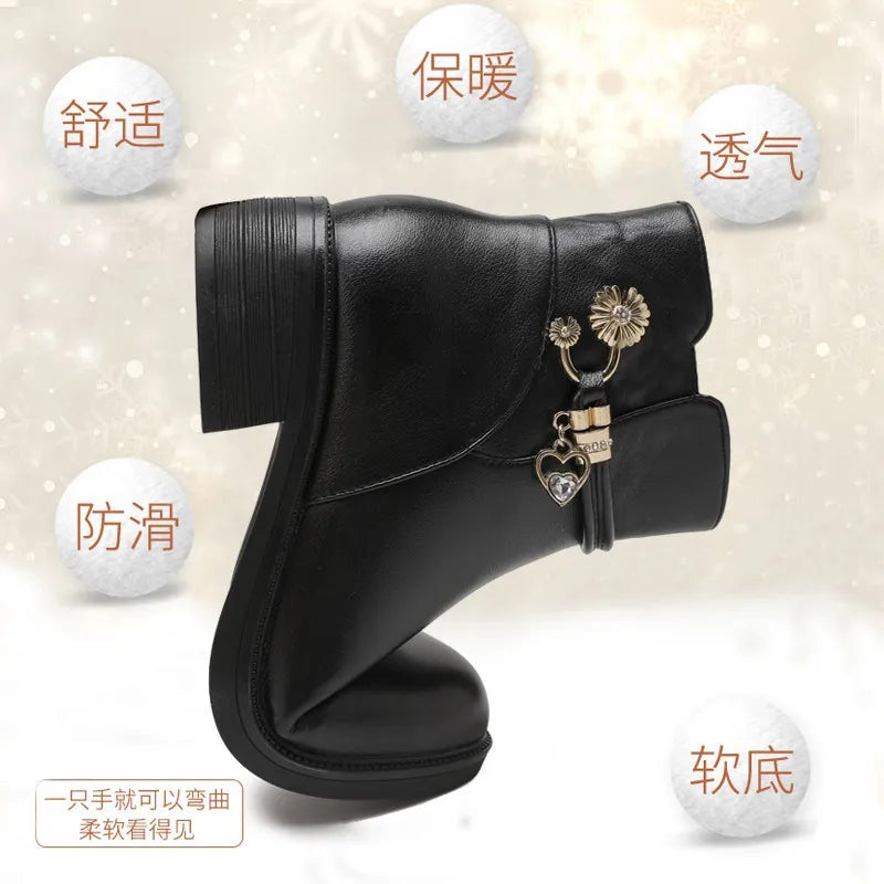 Soft Leather Women's Boots 2023 Spring Winter Thick Wool Lined Genuine Leather Woman Snow Boots Women Shoes Platform Boots botas