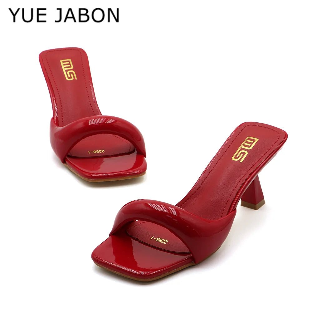 Black Red High Heel Sandals Women Open Toe Slingback Sandals Female Pumps Square Toe Summer Simple Designer Heeled Sandals