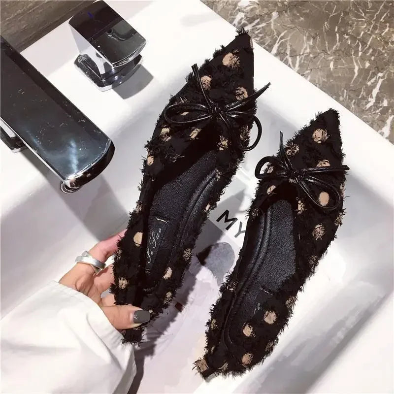 Pointed Toe Woman Flats White with Bow Shoes for Women