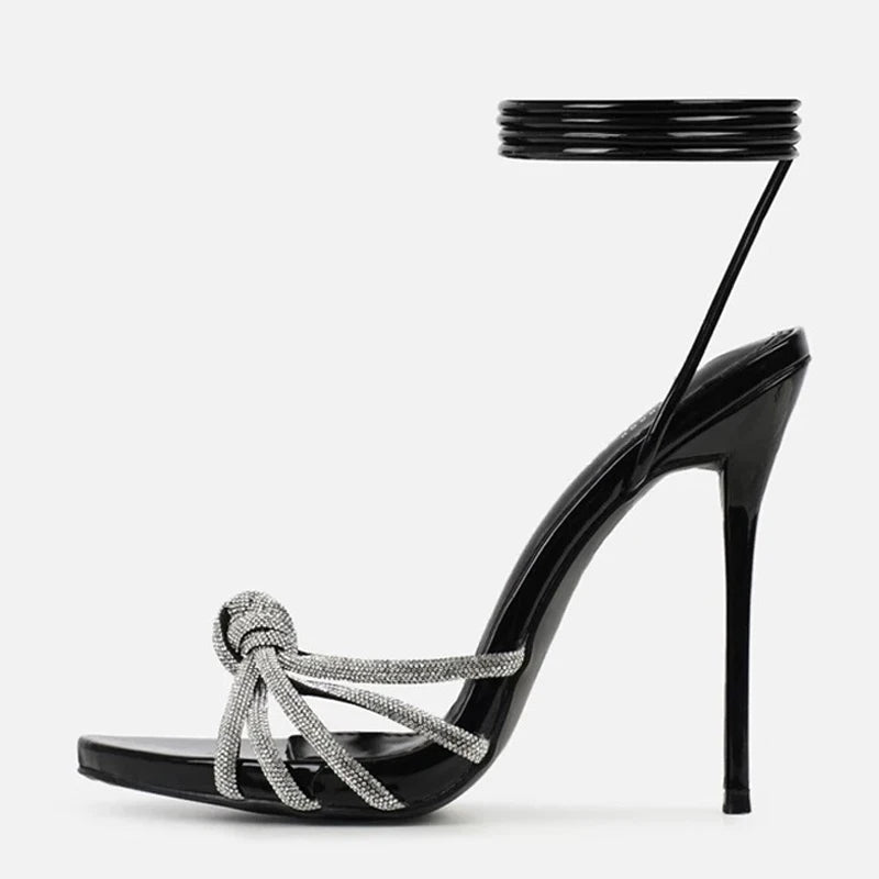 Liyke 2025 New Arrival Silver Crystal Narrow Band Women's Sandals Summer Party Wedding Prom Shoes Platform Open Toe High Heels