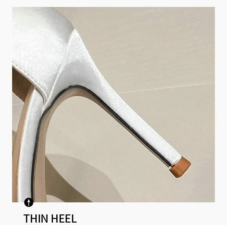 Comemore 2025 White Wedding Bridesmaid Shoes Satin Fashion Rhinestone Fringe Chain High Heels Black Temperament Elegance Pumps
