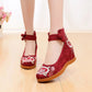 Chinese Style Women Canvas Hidden Platform Shoes Flower Embroidered Vintage Ladies Casual Ankle Strap Shoes kjm89