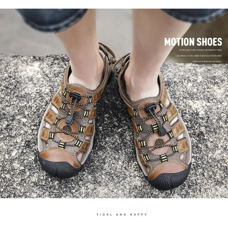 New Men's Sandals Soft Genuine Leather Sandals Shoes Men Large Size Outdoor Summer Shoes Comfort Beach Sandals Roman Men Shoes