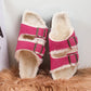 Men Women Plush Fur Slippers with Double Buckle Cork Sandals Winter Supper Warm Home Shoes Barefoot Comfort Footbed Sales