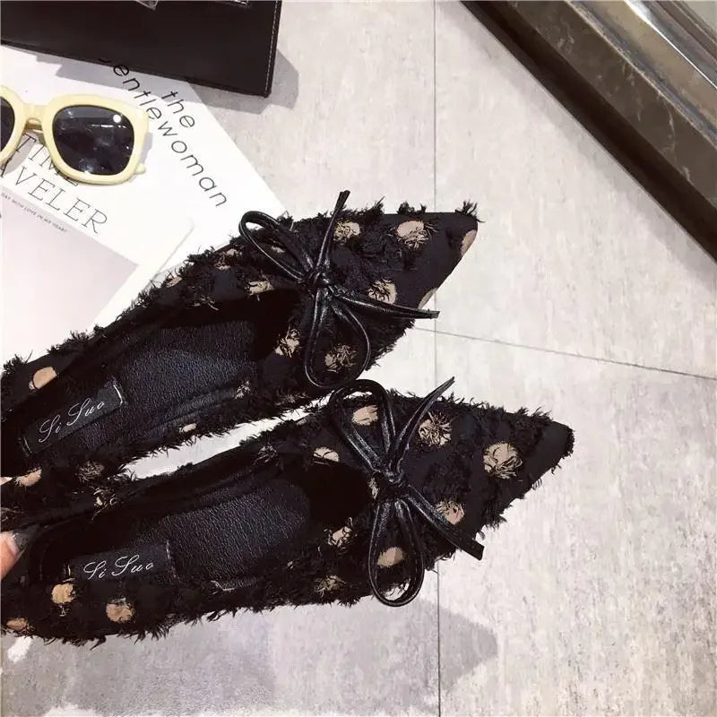 Pointed Toe Woman Flats White with Bow Shoes for Women