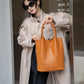 Genuine Leather Commuter Tote Bag Simple Ladies Soft Cowhide Tote Shoulder Handbag Large Capacity Women Bucket Bag 2025 New