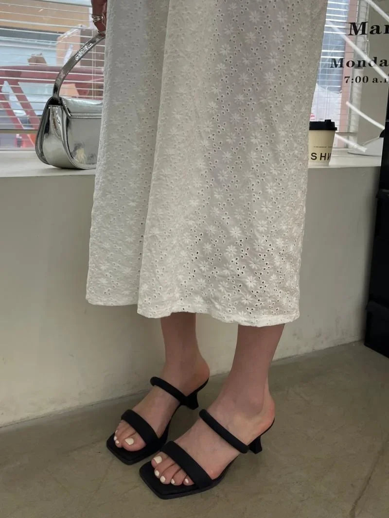 Open Toe High Heeled Sandals Women's 2023 Summer New Square Head Thick Heel Mid-heel Slippers