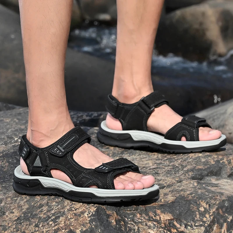 New Men's Sandals Soft Genuine Leather Sandals Shoes Men Large Size Outdoor Summer Shoes Comfort Beach Sandals Roman Men Shoes
