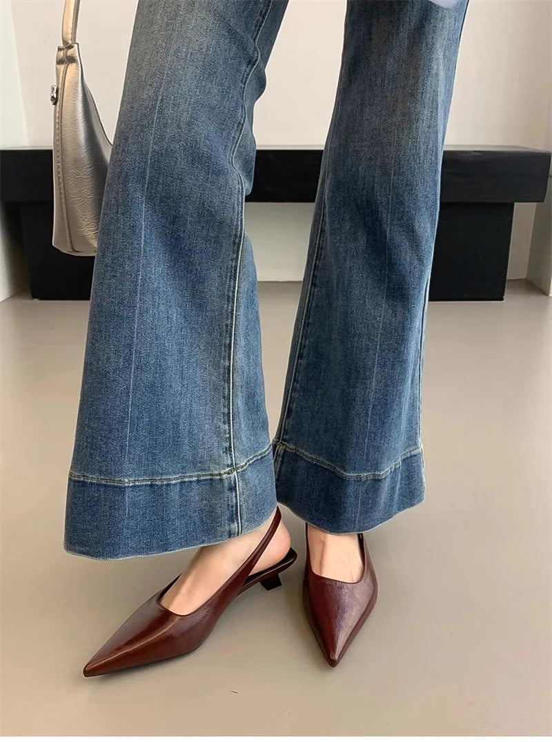 Summer Pointed Toe Women Sandals Fashion Singbacks Mules Shoes Ladies Elegant Low Heel Stripper Party Sandalias