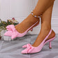 Summer Bow Wrapped Stiletto Sandals Women's Fashion Pointed Toe Shallow Mouth Slip Foot Anti-Slip Wear-Resistant High Heels