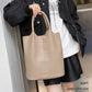 Genuine Leather Commuter Tote Bag Simple Ladies Soft Cowhide Tote Shoulder Handbag Large Capacity Women Bucket Bag 2025 New