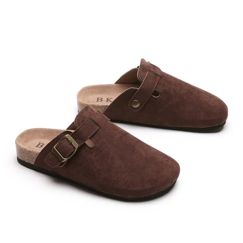 2023 New Concise Retro Outside Flat with Women's Slippers Mules Modern Sandals Buckle Shoes Strap Autumn Winter