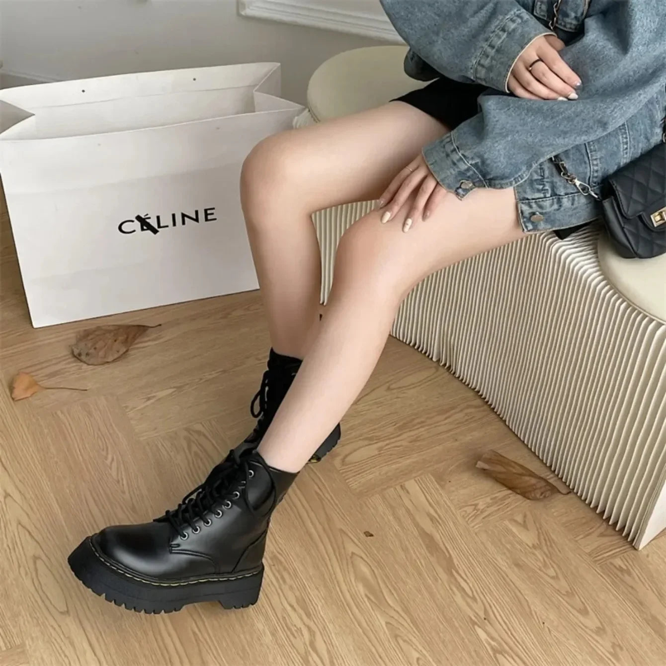 Women Boots Motorcycle Shoes Woman Leather Chelsea Ladie Classic Punk Female Goth Shoes High Platform Boots Women Botas Mujer