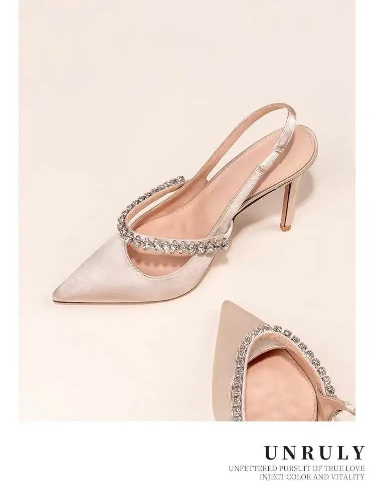 Women's Water Diamond 2025 New Slim Heeled Pointed High-heeled Shoes with A Headband and Sandals for Women's Singles