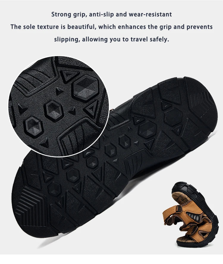 Summer Men's Leather Sandals Outdoor Resort Beach Shoes Soft Rubber Lightweight Hiking Shoes Anti-slip Wear-resistant Flip Flops