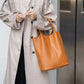 Genuine Leather Commuter Tote Bag Simple Ladies Soft Cowhide Tote Shoulder Handbag Large Capacity Women Bucket Bag 2025 New