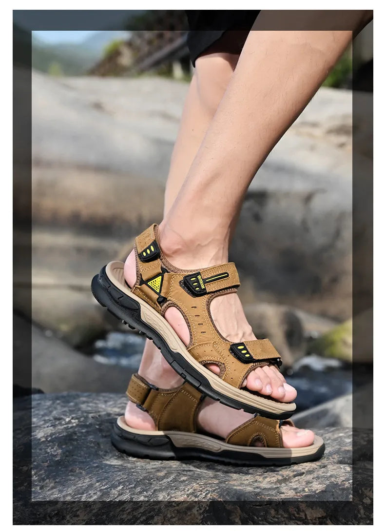 New Men's Sandals Soft Genuine Leather Sandals Shoes Men Large Size Outdoor Summer Shoes Comfort Beach Sandals Roman Men Shoes