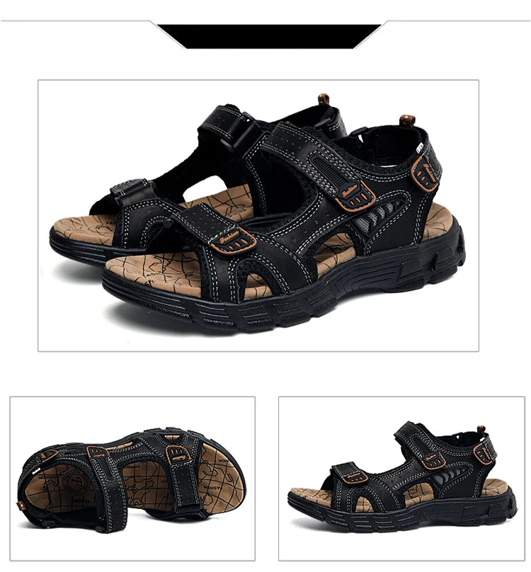 Summer Men's Leather Sandals Outdoor Resort Beach Shoes Soft Rubber Lightweight Hiking Shoes Anti-slip Wear-resistant Flip Flops