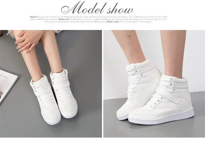 Designer Woman Breathable High Top Black White Boots Women Casual Sport Shoes Platform Hidden Increasing Sneakers Leather Shoe