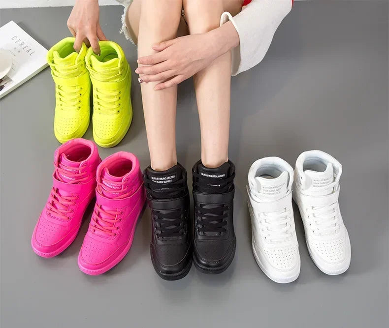 Designer Woman Breathable High Top Black White Boots Women Casual Sport Shoes Platform Hidden Increasing Sneakers Leather Shoe