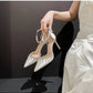 Comemore 2025 White Wedding Bridesmaid Shoes Satin Fashion Rhinestone Fringe Chain High Heels Black Temperament Elegance Pumps