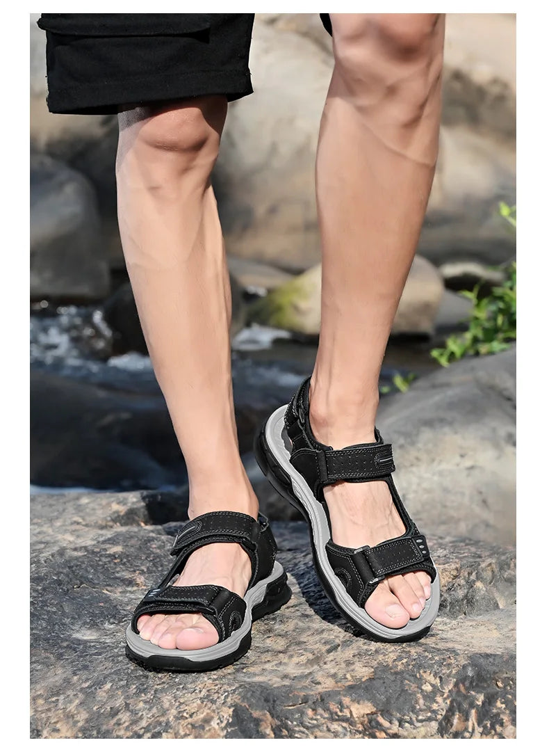 New Men's Sandals Soft Genuine Leather Sandals Shoes Men Large Size Outdoor Summer Shoes Comfort Beach Sandals Roman Men Shoes