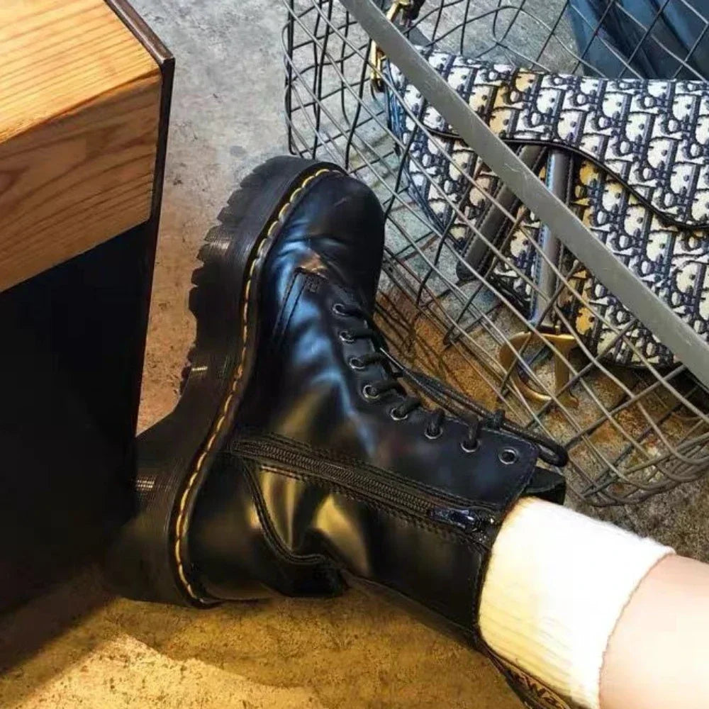 Women Boots Motorcycle Shoes Woman Leather Chelsea Ladie Classic Punk Female Goth Shoes High Platform Boots Women Botas Mujer