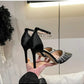 Comemore 2025 White Wedding Bridesmaid Shoes Satin Fashion Rhinestone Fringe Chain High Heels Black Temperament Elegance Pumps