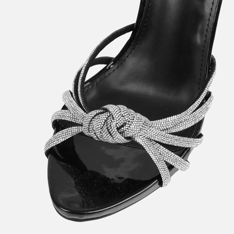 Liyke 2025 New Arrival Silver Crystal Narrow Band Women's Sandals Summer Party Wedding Prom Shoes Platform Open Toe High Heels