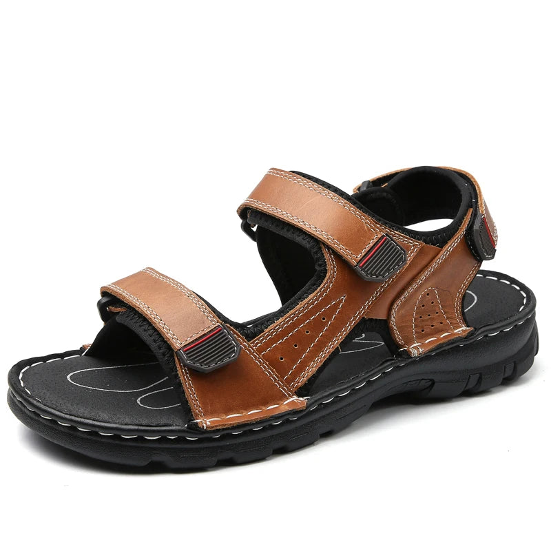 Outdoor Leather Men Sandals Summer Casual Shoes For Men Beach Sandals Soft Breathable Men Shoes Plus Size 38-48