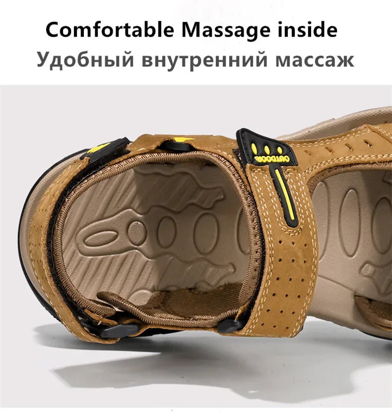 New Men's Sandals Soft Genuine Leather Sandals Shoes Men Large Size Outdoor Summer Shoes Comfort Beach Sandals Roman Men Shoes