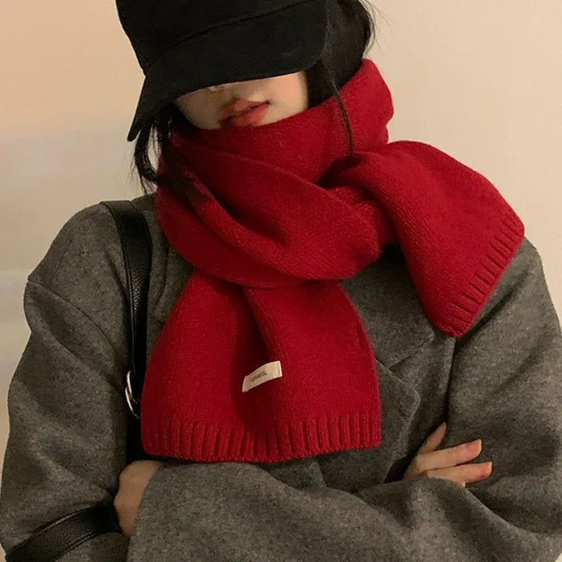 Winter Wool Scarf for Women | Solid Color Cashmere Knitted Muffler | Korean Style | EnigmaParis