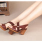 Women Summer Sandals Platform Round Mid Heel Back Strap Peep Toe Pu Leather Beach Casual Fashion Shoes Ladies Female 2023