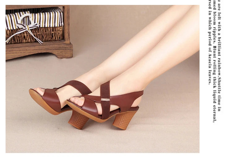 Women Summer Sandals Platform Round Mid Heel Back Strap Peep Toe Pu Leather Beach Casual Fashion Shoes Ladies Female 2023