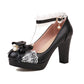 Summer Ladies Platform High Heels Cute Bow Lace Princess Mary Jane Lolita Shoes Blue Purple Party  Dress Pumps Big size 33 43