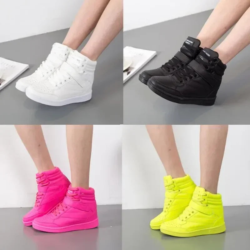 Designer Woman Breathable High Top Black White Boots Women Casual Sport Shoes Platform Hidden Increasing Sneakers Leather Shoe