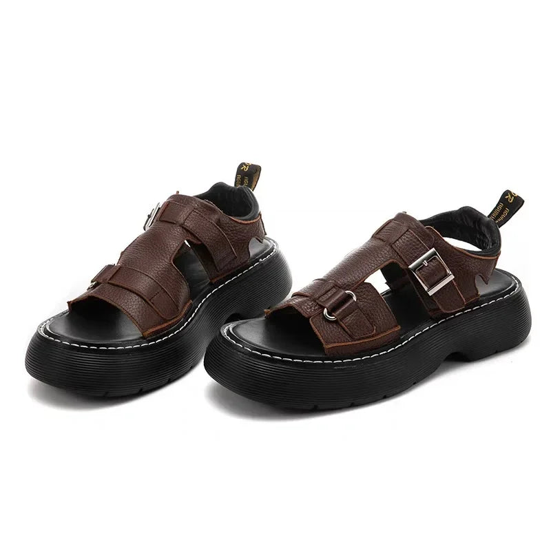 Men's Fashionable Genuine Leather Sandals 2023 Summer New Style Casual Sports Shoes Soft Bottom Anti-Slip Slippers