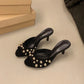 Studded Peep Toe Mules Stiletto Slip On Gold Rivets Decor Classic Sexy Women Summer Sandals Dress Party Daily Casual Single Shoe