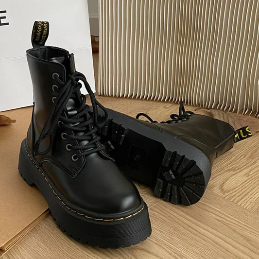 Women Boots Motorcycle Shoes Woman Leather Chelsea Ladie Classic Punk Female Goth Shoes High Platform Boots Women Botas Mujer