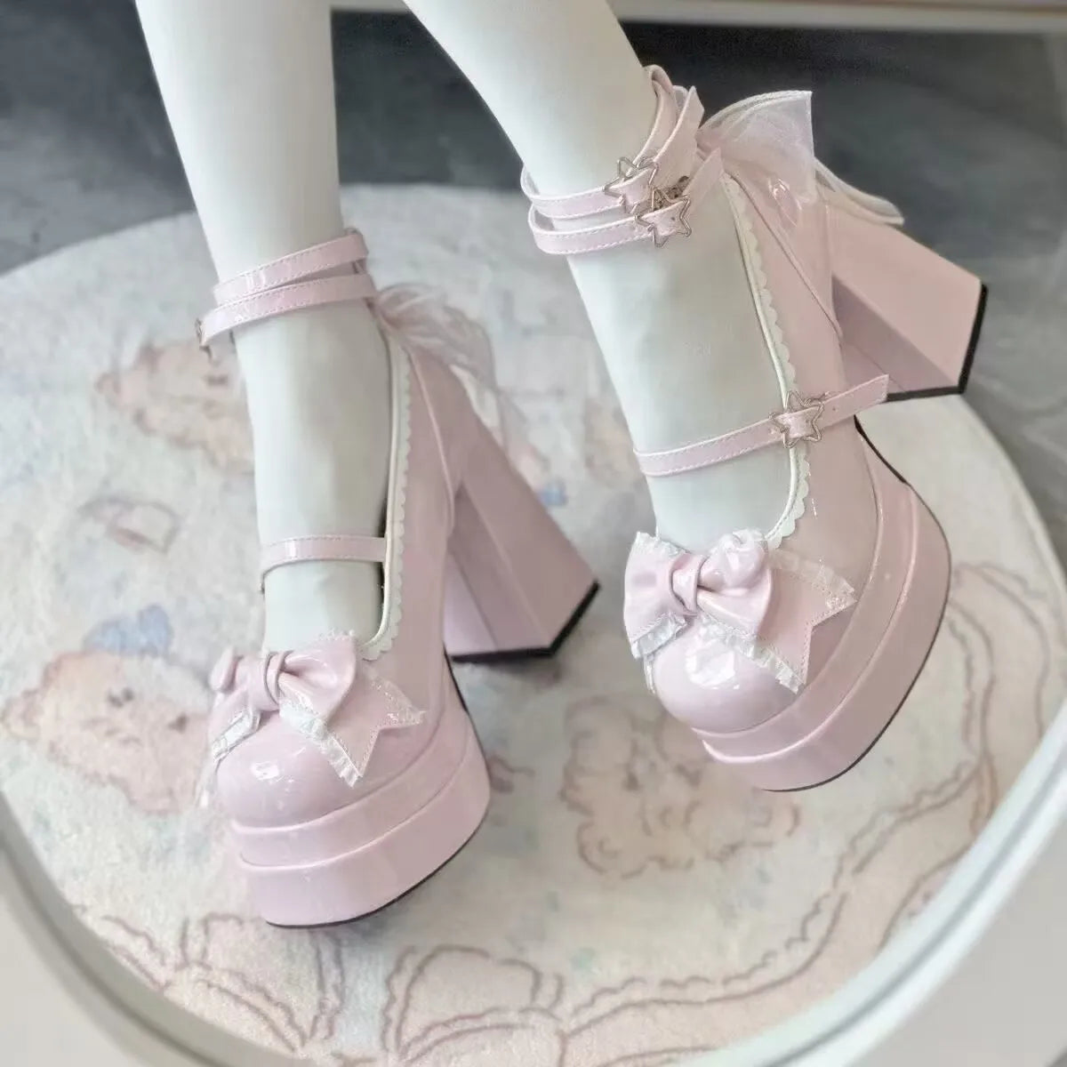 Bow Women Heeled Sandals Platform Mary Jane Shoes Woman Summer 2025 Trend Lolita Elegant Dress Chunky Pumps Zapatillas De Mujer