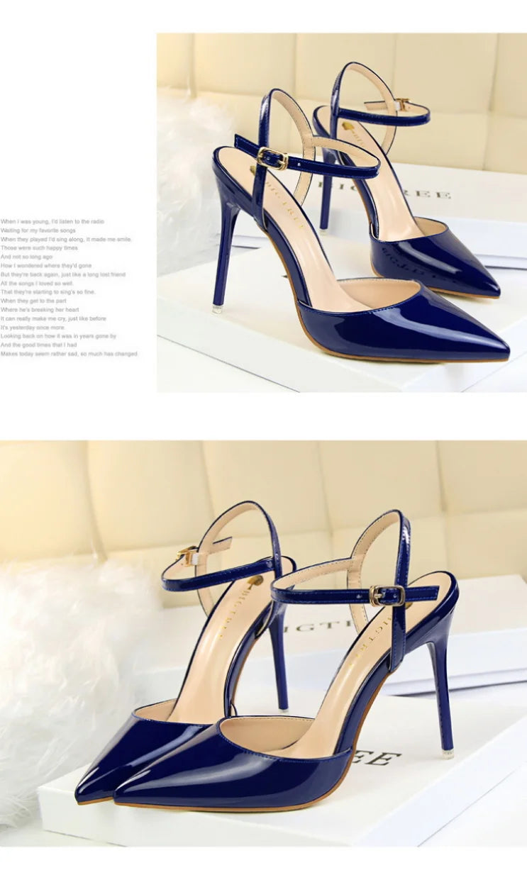 86-1 Style Simple Slim Ultra High Heel Shallow Painted Leather Sexy Nightclub Slimming One-word Strap Women Cool Shoes