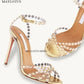 Snc Nude Peep Toe Crystal PVC Sandals Ankle Buckle Strap Thin High Heels Sandals Woman Summer Lady Stilettos Shoes on Heels