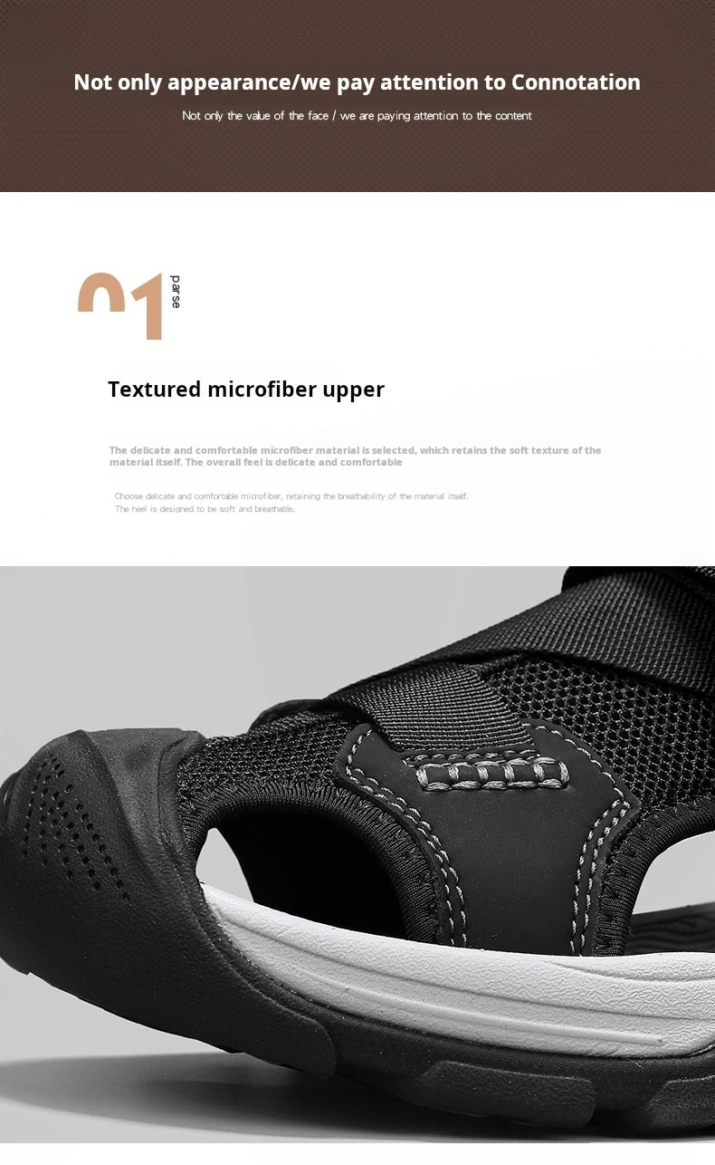 Sandals for Men's Summer New Cowhide Casual Beach Shoes, Genuine Leather for Men's Anti Slip Middle-aged Sandals and Slippers
