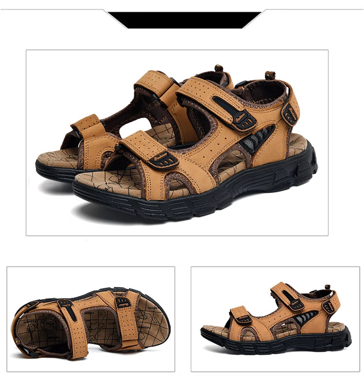 Summer Men's Leather Sandals Outdoor Resort Beach Shoes Soft Rubber Lightweight Hiking Shoes Anti-slip Wear-resistant Flip Flops