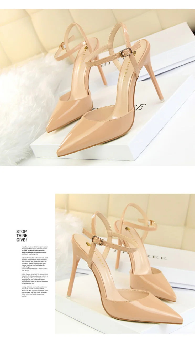 86-1 Style Simple Slim Ultra High Heel Shallow Painted Leather Sexy Nightclub Slimming One-word Strap Women Cool Shoes